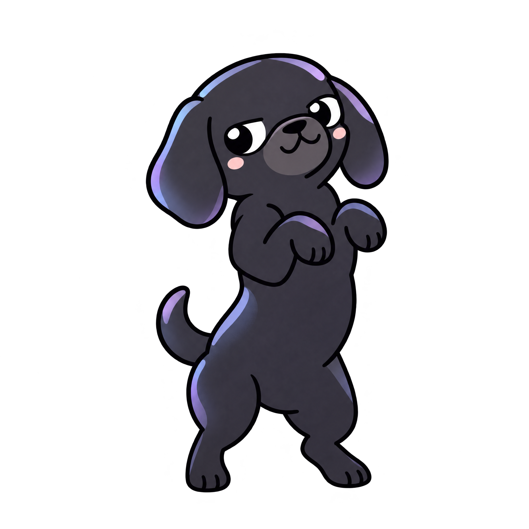 Cartoon illustration of a little black dancing dog